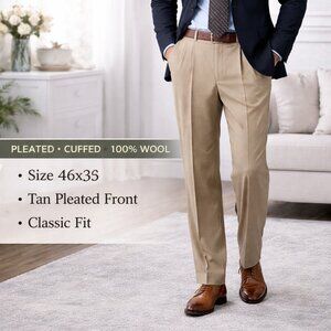 Lauren Ralph Lauren Wool Dress Pants 44x32 Tan Pleated Cuffed Trousers